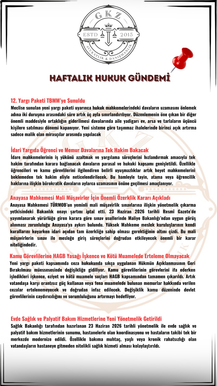 23 Haziran Hukuk Bülteni