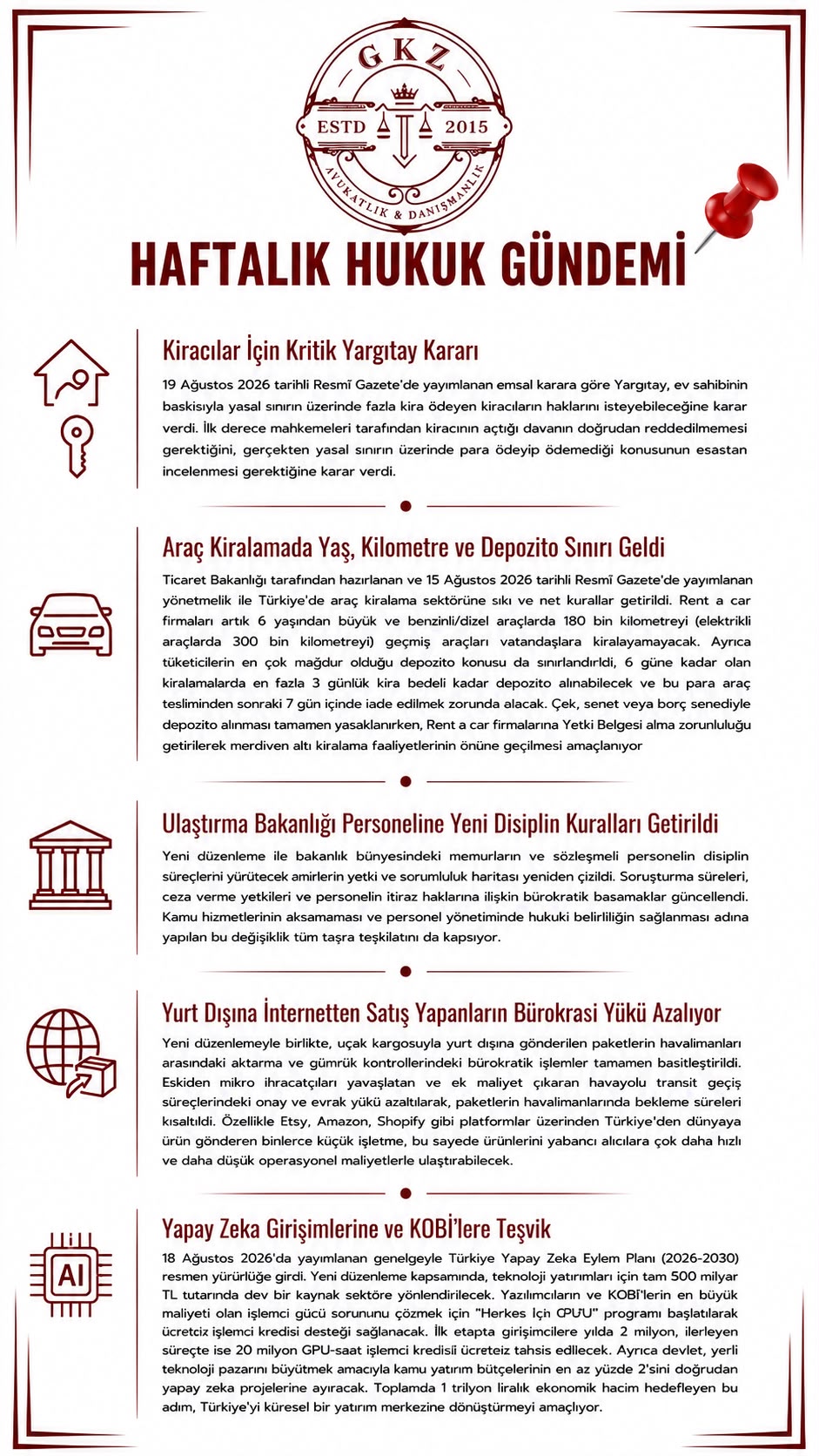 19 AĞUSTOS HAFTALIK HUKUK BÜLTENİ